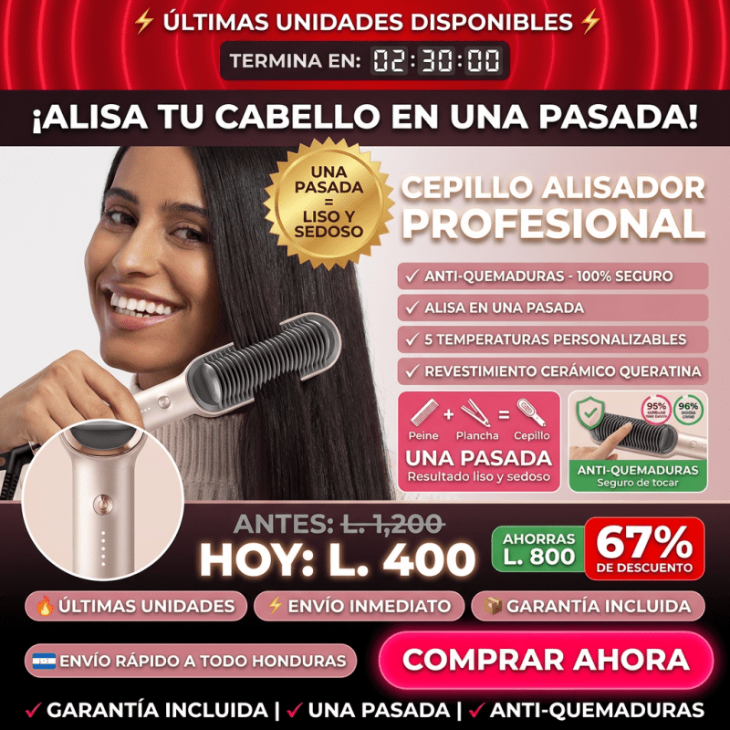 Cepillo Alisador Premium Amazon Importado de Alta Temperatura con garantía 12 Meses y Certificado SOLO 50 UNIDADES HOY CON DESCUENTO ADICIONAL PRECIO SOLO POR HOY 400 LEMPIRAS - Inversiones Alkosto