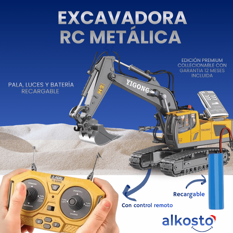 Excavadora RC Metálica con Pala, Luces y Batería Recargable Edición Premium Collecionable Con Garantia 12 meses incluida - Alkosto Honduras