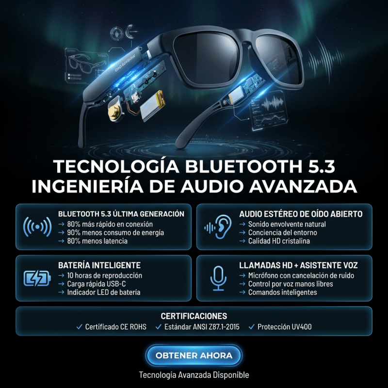 Gafas Inteligentes Bluetooth Pro – Auriculares Integrados & Lentes UV CERTIFICACION CONTESTA LLAMADAS - Inversiones Alkosto