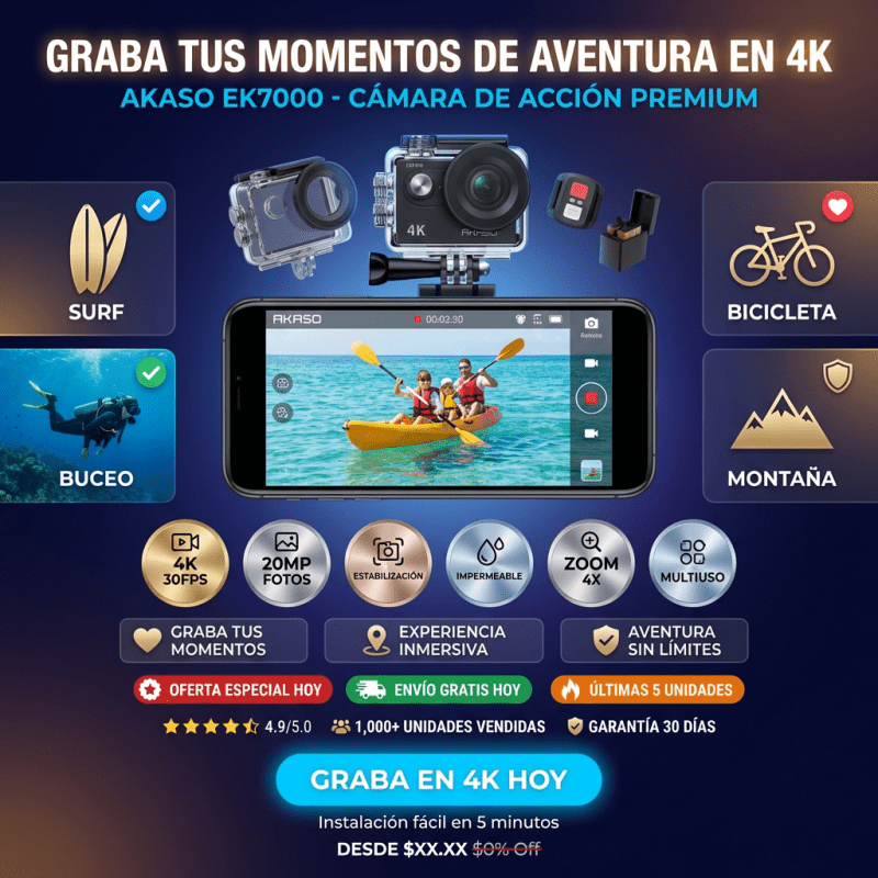 AKASO EK7000 – Cámara de Acción 4K Sumergible - Inversiones Alkosto