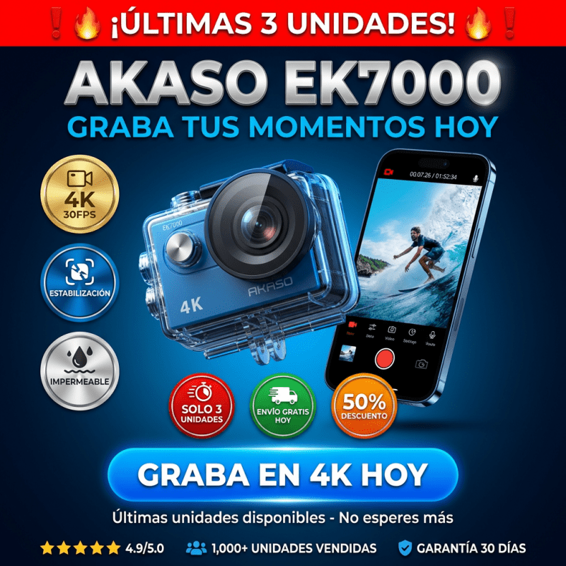 AKASO EK7000 – Cámara de Acción 4K Sumergible - Inversiones Alkosto