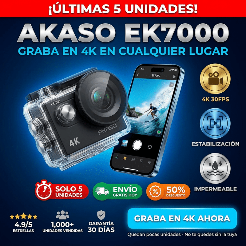 AKASO EK7000 – Cámara de Acción 4K Sumergible - Inversiones Alkosto