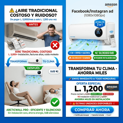 ArcticWall Pro Amazon– Mini Aire Acondicionado Portátil 2 en 1 Certificado Garantia Extendida 2 años - Inversiones Alkosto
