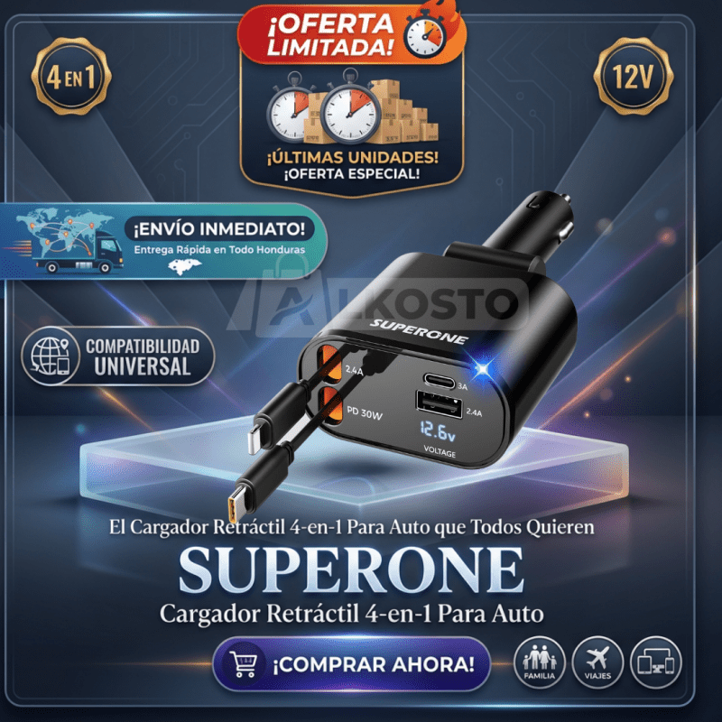 AutoCharge Pro 4 - en - 1 – Cargador Retráctil Inteligente para Auto - Inversiones Alkosto