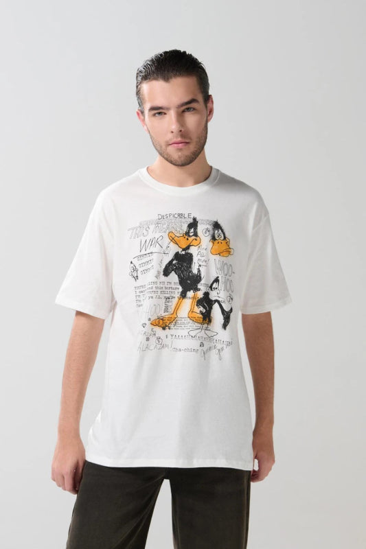 Camiseta crema manga corta con arte de Looney Tunes - Tiendu Honduras