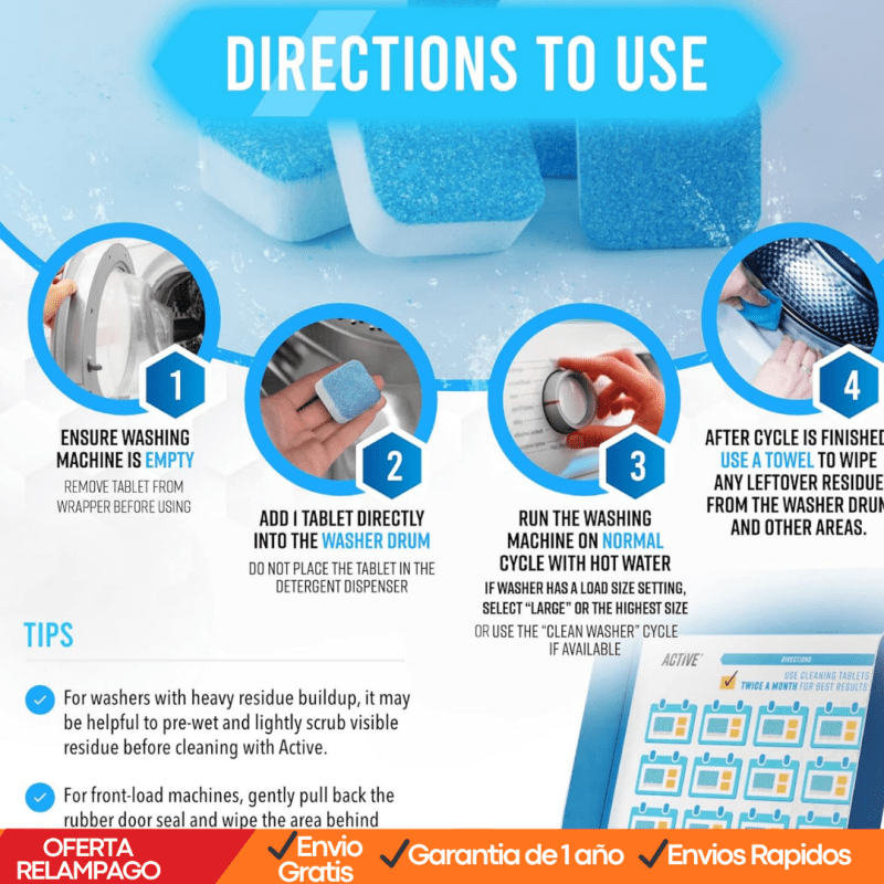 CleanWash™ – Pastillas Descalcificadoras y Limpiadoras para Lavadora (Pack de 12 unidades) - Tiendu Honduras