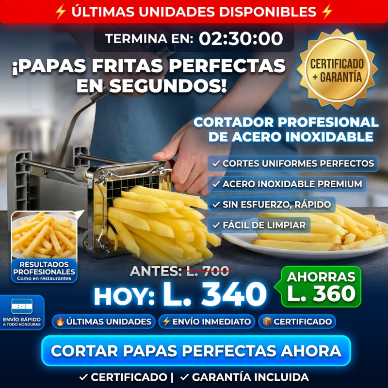 FryCut Pro – Cortador Profesional de Papas en Acero Inoxidable - Inversiones Alkosto