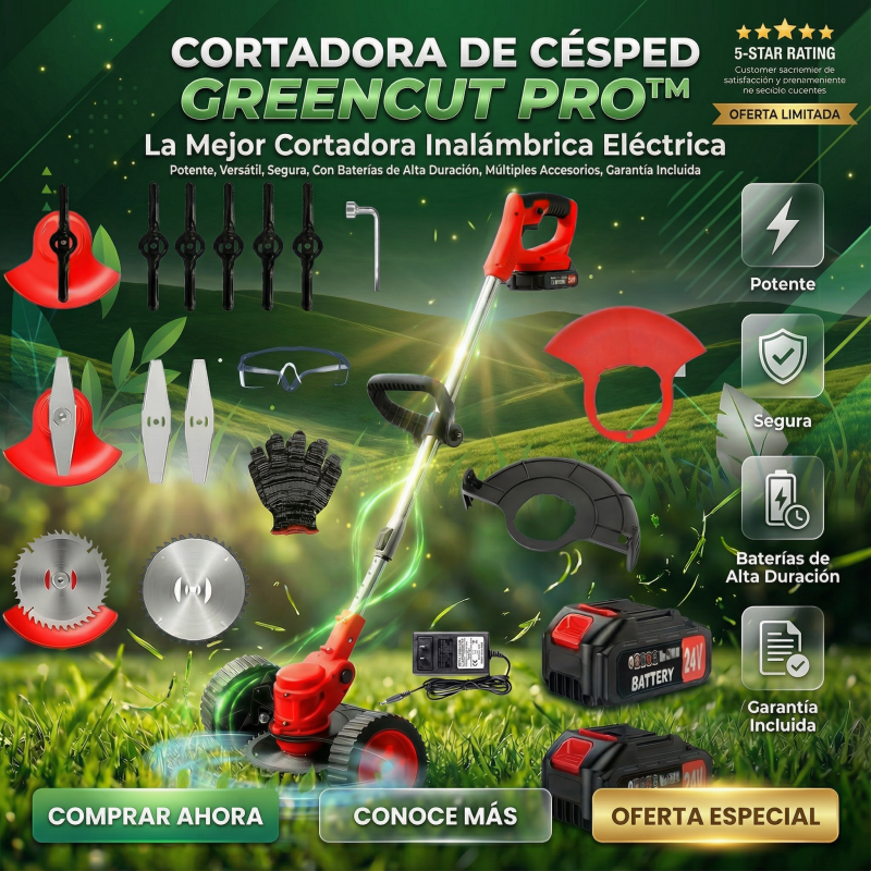 GreenCut Pro™ – Cortadora Eléctrica de Césped Inalámbrica Certificada +2 BATERIAS ALTA DURACIÓN 🛡️ Garantía Incluida · Seguridad Certificada - Inversiones Alkosto