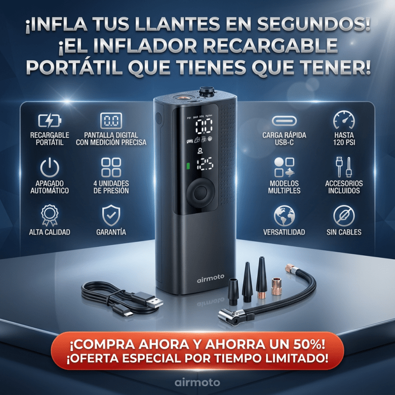 INFLADOR MULTIUSOS PORTÁTIL RECARGABLE CON GARANTÍA Y CERTIFICACIÓN - Inversiones Alkosto