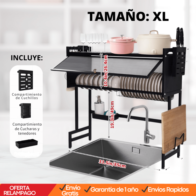 🧼 MaxDry™ – Organizador Escurridor de Platos Mediano + Bandeja Antigoteo Garantía Extendida - Tiendu Honduras