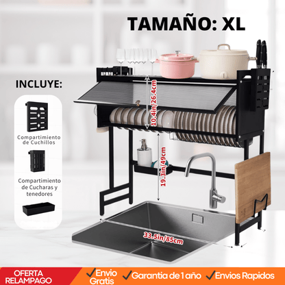 🧼 MaxDry™ – Organizador Escurridor de Platos Mediano + Bandeja Antigoteo Garantía Extendida - Tiendu Honduras