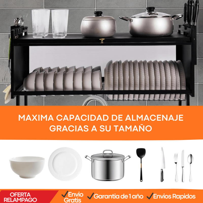 🧼 MaxDry™ – Organizador Escurridor de Platos Mediano + Bandeja Antigoteo Garantía Extendida - Tiendu Honduras