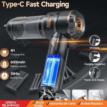 Mini Aspiradora Portátil Recargable para Auto y Hogar (Potencia TurboClean 9000 Pa) - Tiendu Honduras