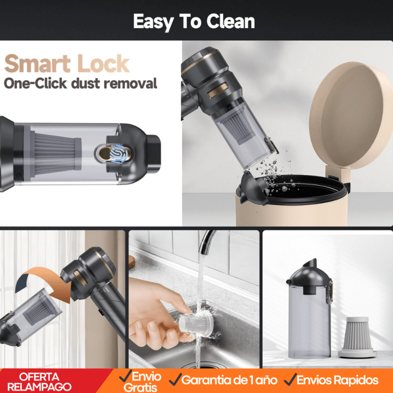 Mini Aspiradora Portátil Recargable para Auto y Hogar (Potencia TurboClean 9000 Pa) - Tiendu Honduras