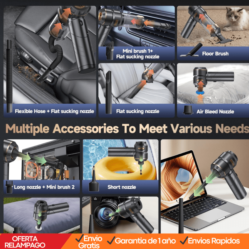 Mini Aspiradora Portátil Recargable para Auto y Hogar (Potencia TurboClean 9000 Pa) - Tiendu Honduras