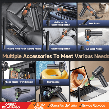 Mini Aspiradora Portátil Recargable para Auto y Hogar (Potencia TurboClean 9000 Pa) - Tiendu Honduras